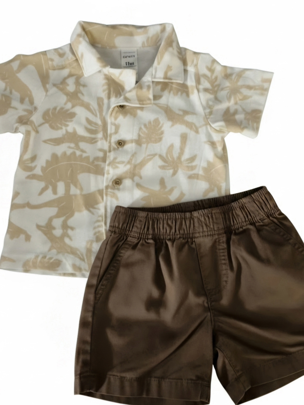 Carter's Tan & White Dino Top with Brown Shorts 12 Months
